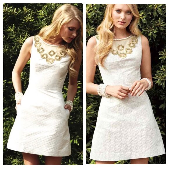 Lilly Pulitzer Dresses & Skirts - Lilly Pulitzer Wythe Jacquard Mini Dress Women 4 Ivory Civil Wedding Embellished